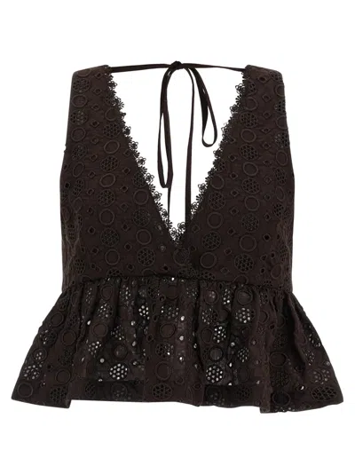 Pinko Kiersten Lace Peplum Sleeveless V Neck Top In Black