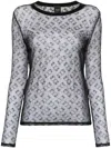 Pinko Sheer Lace Monogram Crew Neck T-shirt In Nero Limousine