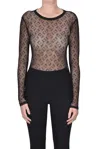 Pinko Monogram Transparent Lace Long Sleeve Sweater In Black