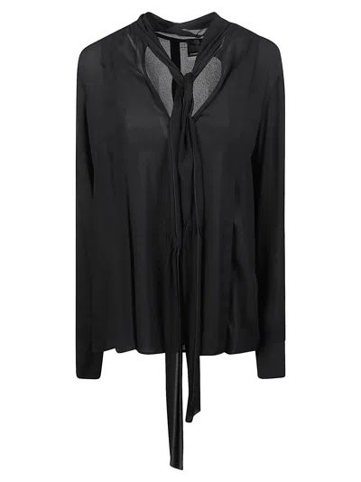 Pinko Brunnera Sheer Back Tie-neck Blouse In Black