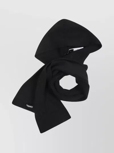 Pinko Brushed Wool Scarf Ribbed Texture In Black