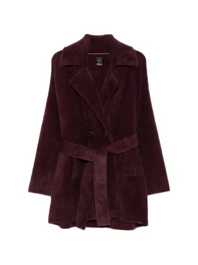 Pinko Bruxelles Double-breasted Belted Coat In Burgundy