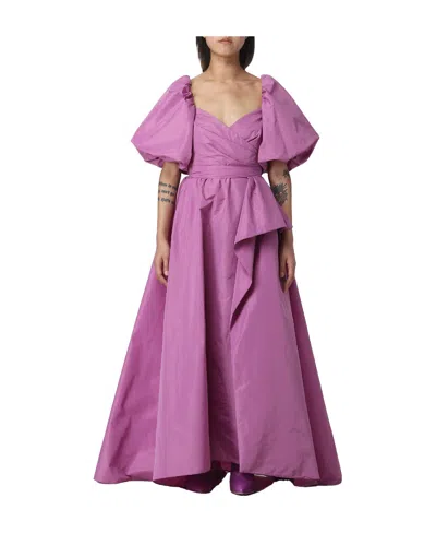 Pinko Puff-sleeved Tie-fastened Dress In Purple
