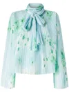 Pinko Pleated Sheer Floral Bow Long Sleeves