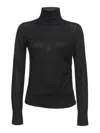Pinko Fitted Ribbed Turtleneck Sweater With Decorative Buttons In Black