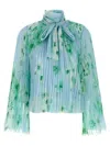 Pinko Pleated Sheer Floral Bow Long Sleeves