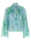 Pinko Pleated Sheer Floral Bow Long Sleeves