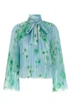 Pinko Pleated Sheer Floral Bow Long Sleeves In Green