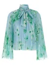 Pinko Pleated Sheer Floral Bow Long Sleeves