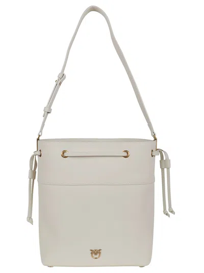 Pinko Bucket-style Shoulder Bag In Tumbled Leather In White