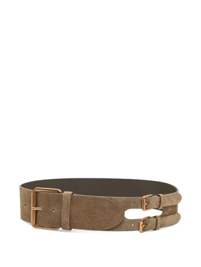Pinko Green Square Buckle Belt In Burgundy