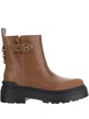Pinko Buckle-detail Logo-plaque Ankle Boots In Brown