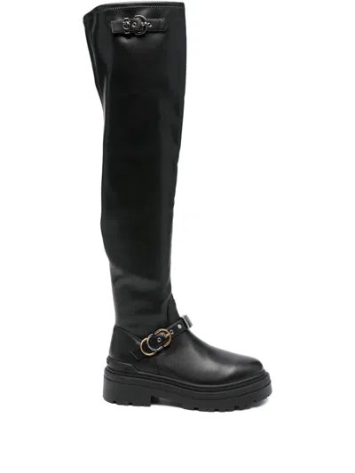 Pinko Buckle-detail Platform Boots In Black