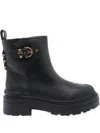 Pinko Leather Booties With Love Birds Logo In Black