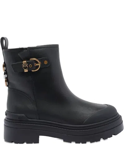 Pinko Buckle-detail Side-zip Boots In Black