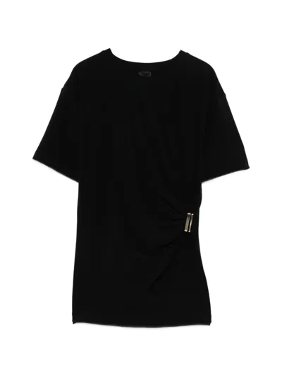 Pinko Buckle Draped T-shirt In Black