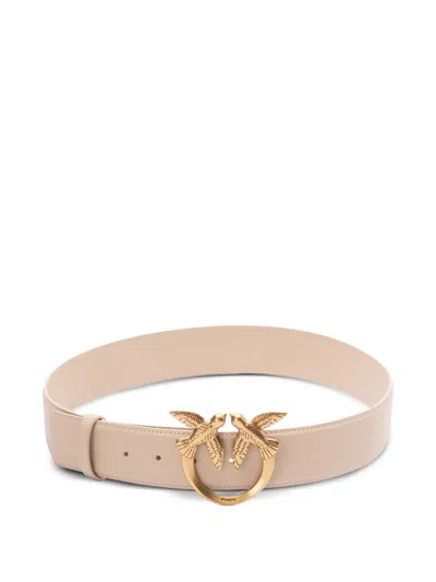 Pinko Buckle Leather Belt In Beige