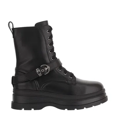 Pinko Buckled Lace-up Boots In Black