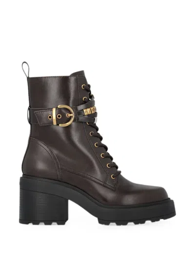 Pinko Buckle-detail Lace-up Ankle Boots In Brown