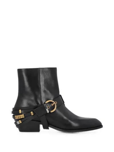 Pinko Buckle-detail Leather Ankle Boots In Multi