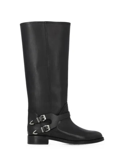 Pinko Buckle-detail Leather Boots In Black