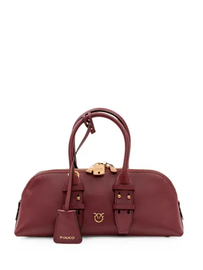 Pinko Buckle-detail Leather Bowling Bag In Burgundy