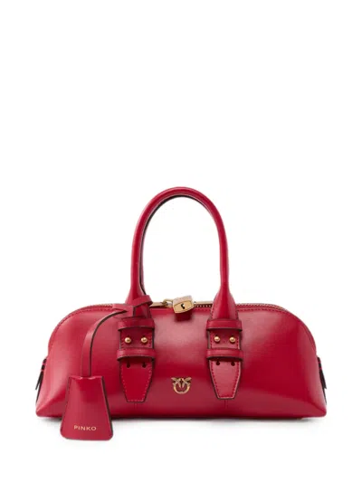 Pinko Buckle-detail Leather Tote Bag In Red