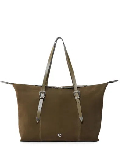 Pinko Buckle-detail Suede Tote Bag In Brown