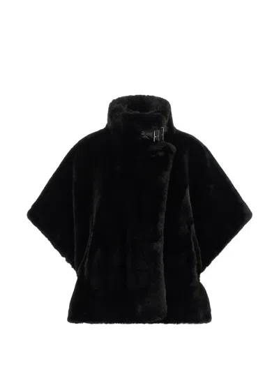 Pinko Comodino High Neck Short Faux Fur Coat In Black