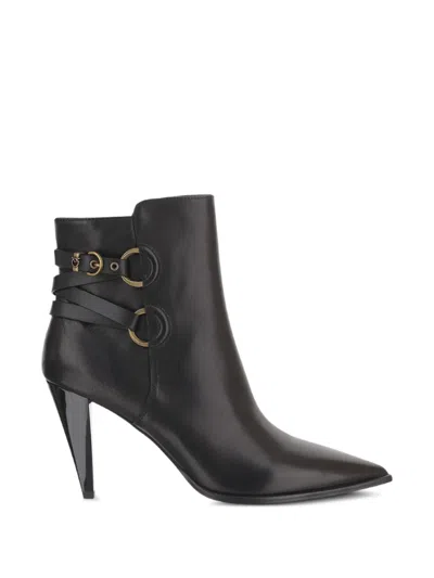 Pinko Buckle-fastening Pointed-toe Ankle Boots In Animal Print