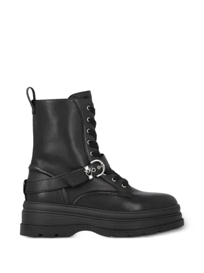 Pinko Buckle-strap Lace-up Boots In Black