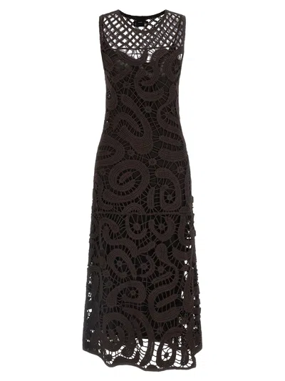 Pinko Bufera Geometric Crochet Midi Dress In Brown