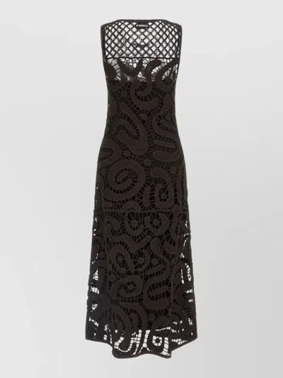Pinko Bufera Sleeveless Midi Dress Crochet Overlay In Black