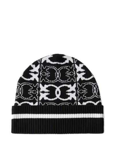 Pinko Bulgaria Beanie Jacquard Logo In Black