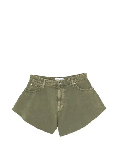 Pinko Bull Acid-wash Raw-cut Shorts In Green