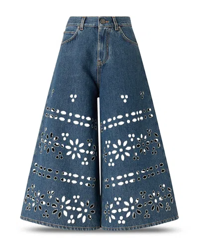 Pinko Burkina Bermuda Sangallo Laser High Rise Wide Leg Jeans In Pj1 In Blue