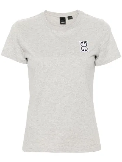 Pinko Logo-patch Cotton T-shirt In Gray