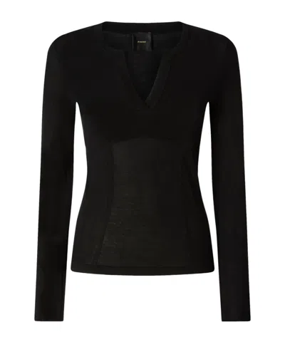 Pinko Bustier-detail V-neck Sweater In Black