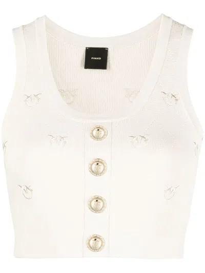 Pinko Button-detail Knitted Top In Beige