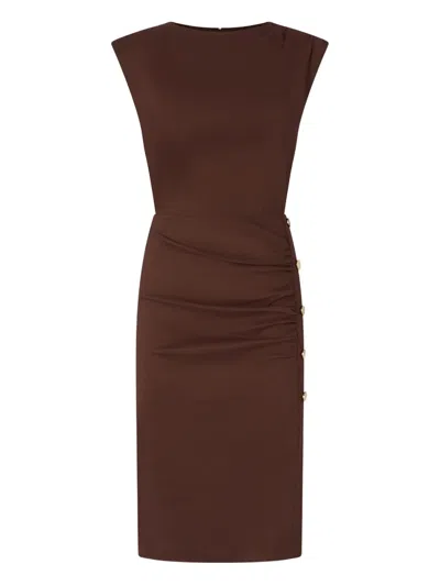 Pinko Alissa Linen And Viscose Dress In Brown