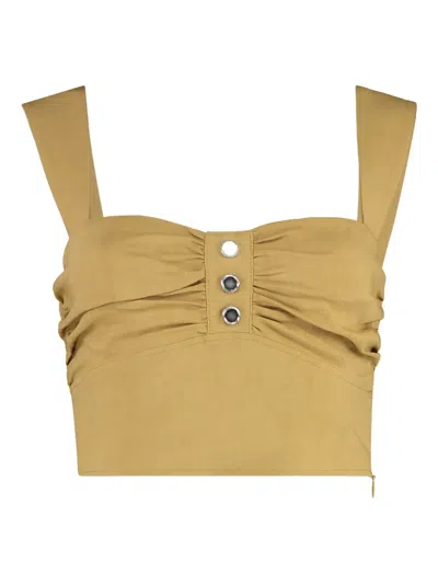 Pinko Crop Top Linen Sweetheart Neckline In Green
