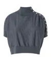 Pinko Short-sleeved Short Sweater With Buttons In Black