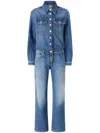 Pinko Button-down Denim Jumpsuit With Classic Pocket Design In Blue