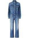 Pinko Button-down Denim Jumpsuit With Classic Pocket Design In Blue