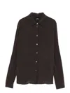 Pinko Button-down Silk Shirt In Brown
