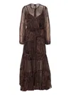 Pinko Long Sleeve Tiered Dress With Belt Detail In Brown