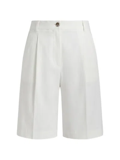 Pinko Bermuda Shorts In Slub Linen And Viscose Blend In White