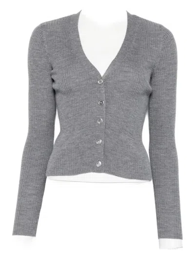 Pinko Button Ribbed Cardigan In Gray
