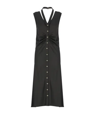 Pinko Button-up Runch Detailed Midi Dress In Black