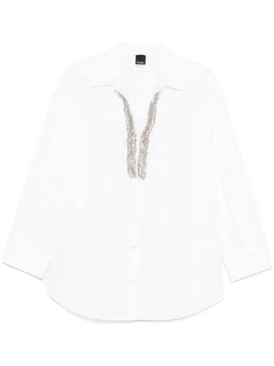 Pinko Button-up White Shirt With Intricate Embellishments